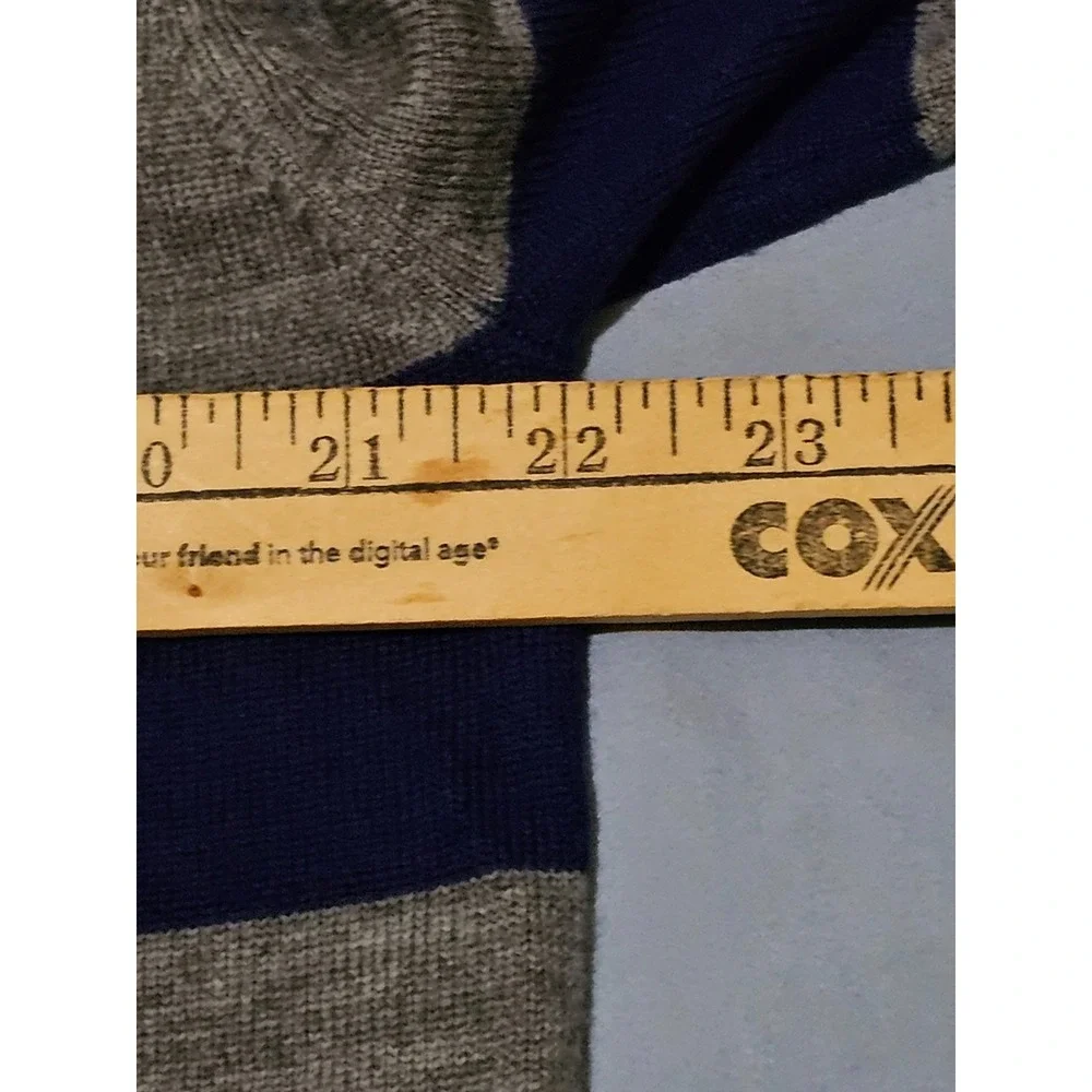 K+J2 Grey Striped Collared Polo Merino Wool‎ Long Sleeve Sz Large